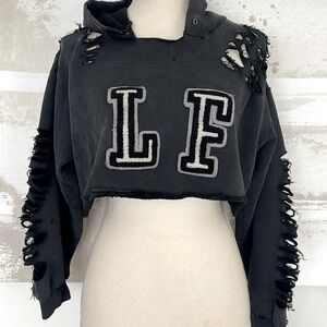 LF womens black cropped hoodie